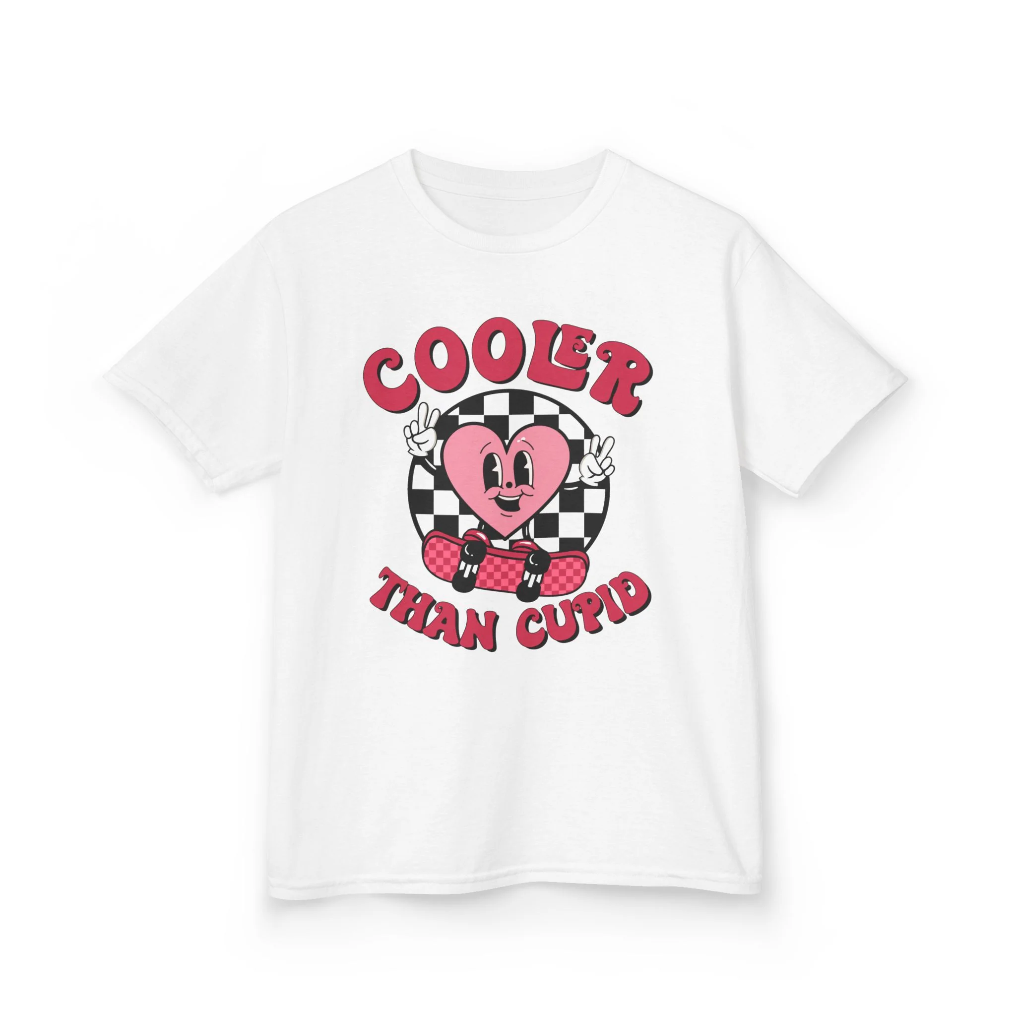 Cooler Than Cupid Kids Tee | Heart Character Checkerboard