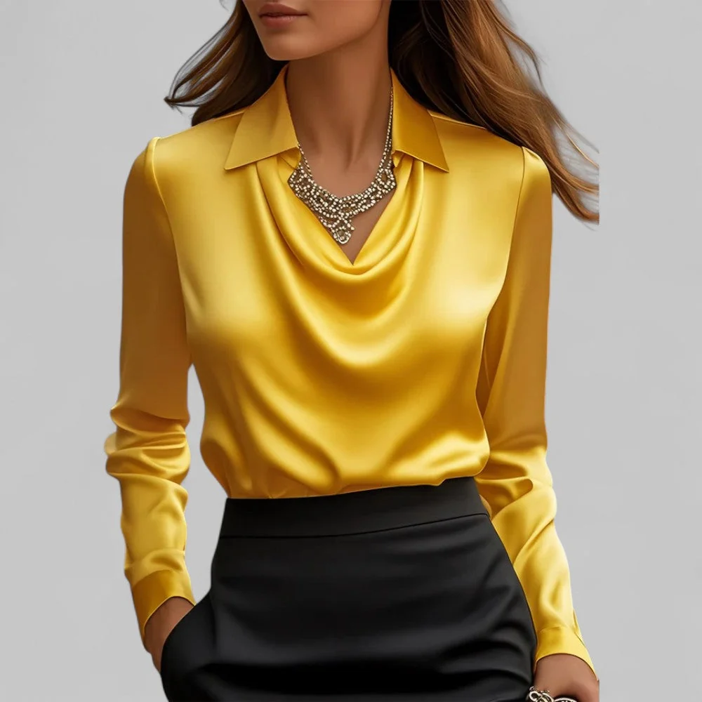 Women��s Satin Blouse Elegant Long Sleeve Design