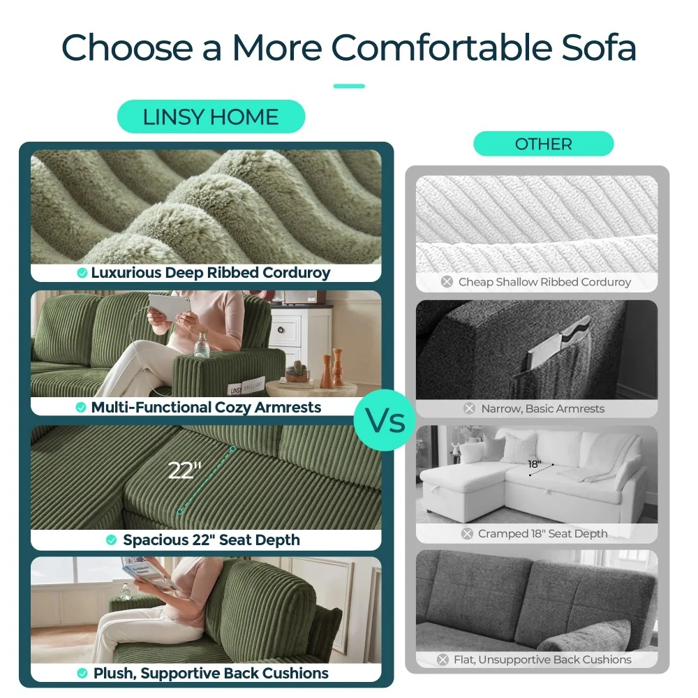 LINSY HOME Pull Out Couch Chaise Lounge for Living Room,Convertible Loveseat Sofa Couch With Usb & Cup Holder,Dark Green