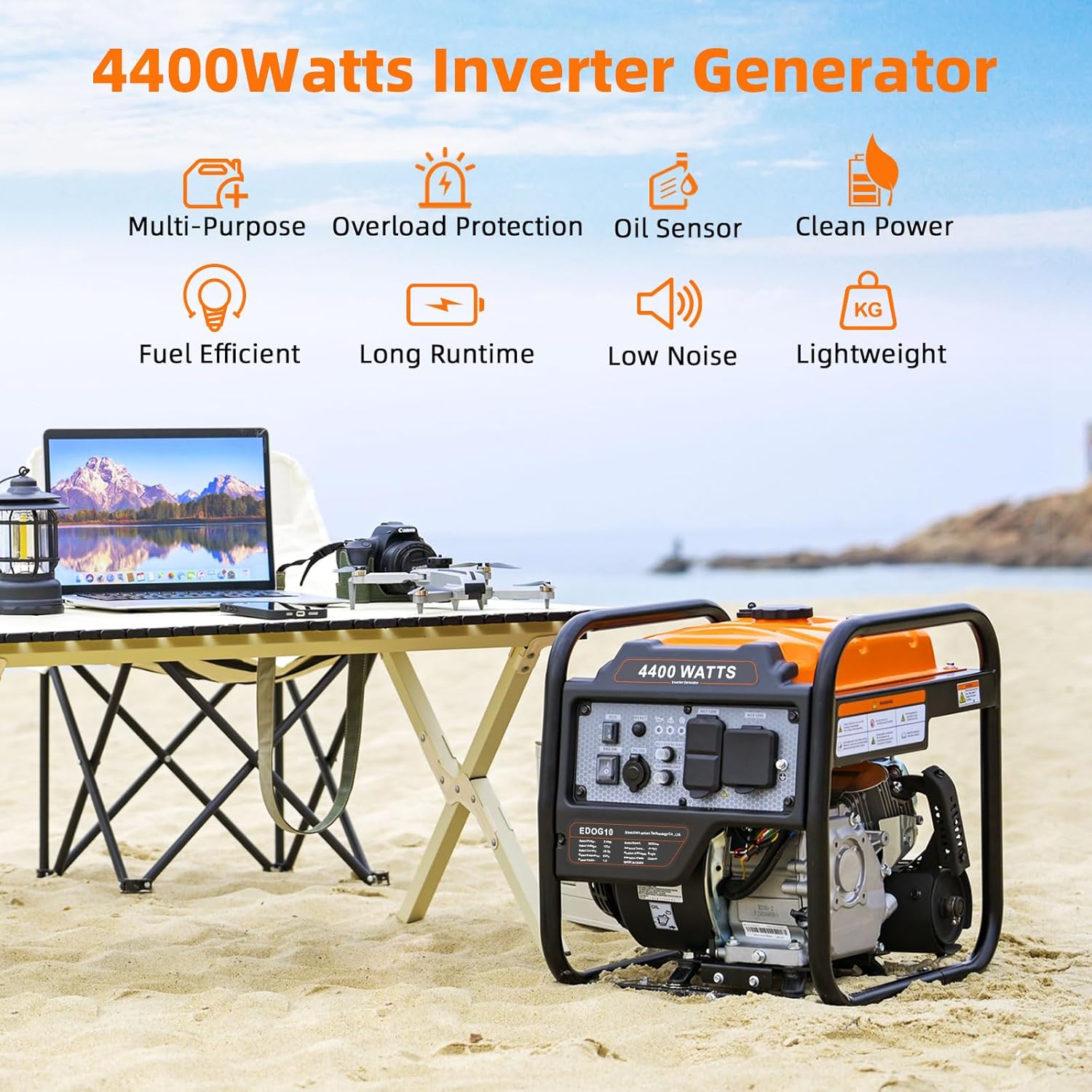 4400-Watts Inverter Generator  Open Frame Generator Gas Powered  Emergency Home Backup  RV Ready 30A Outlet  EPA Compliment