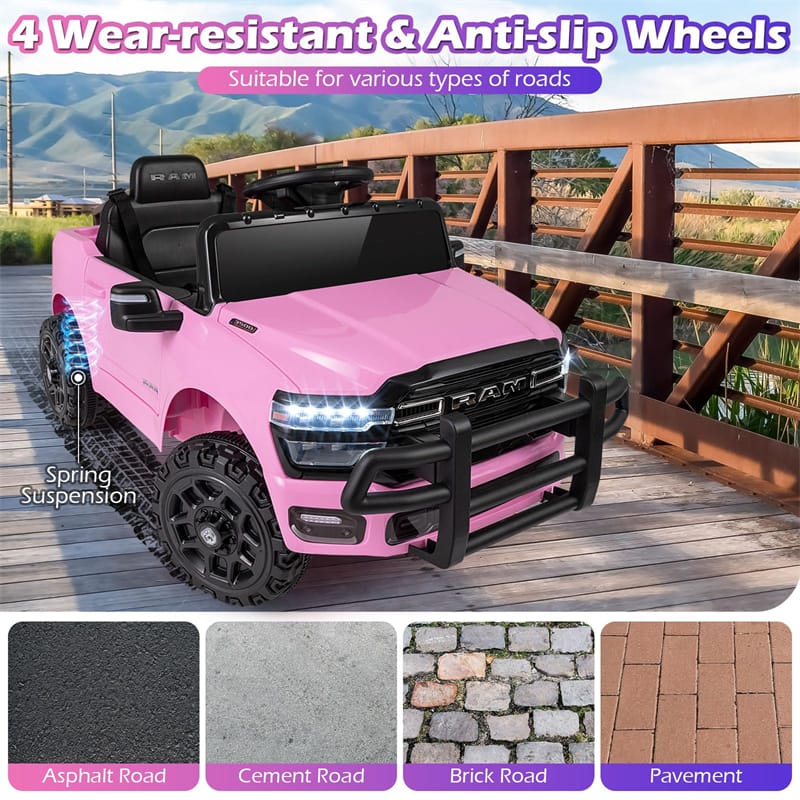 12V Kids Ride-On Truck Car Licensed RAM 3500 Electric Vehicle with Remote Control, Soft Start & LED Lights, Ride On Toy for Boys Girls Aged 3+
