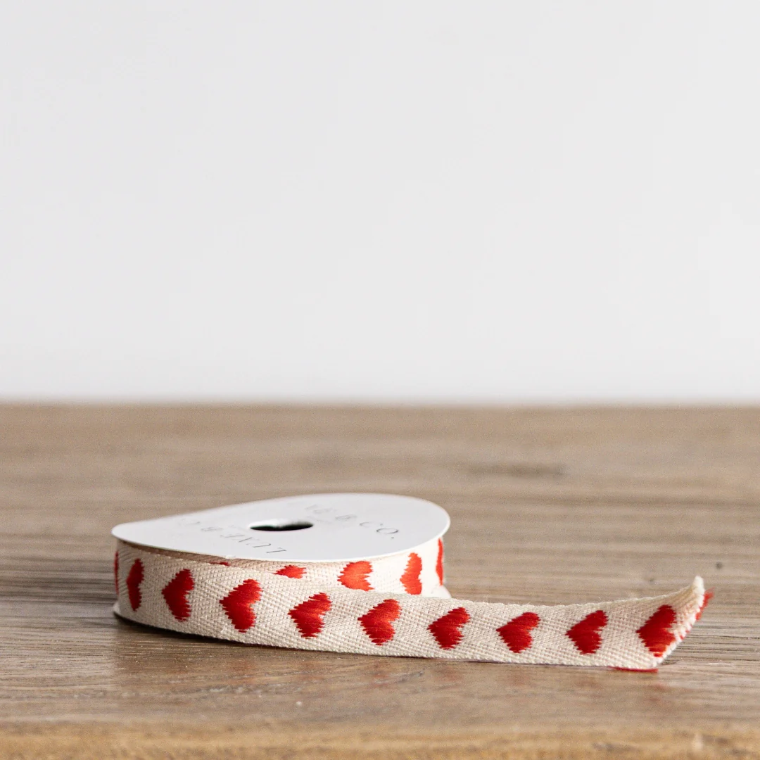 Classic Red Hearts Woven Ribbon