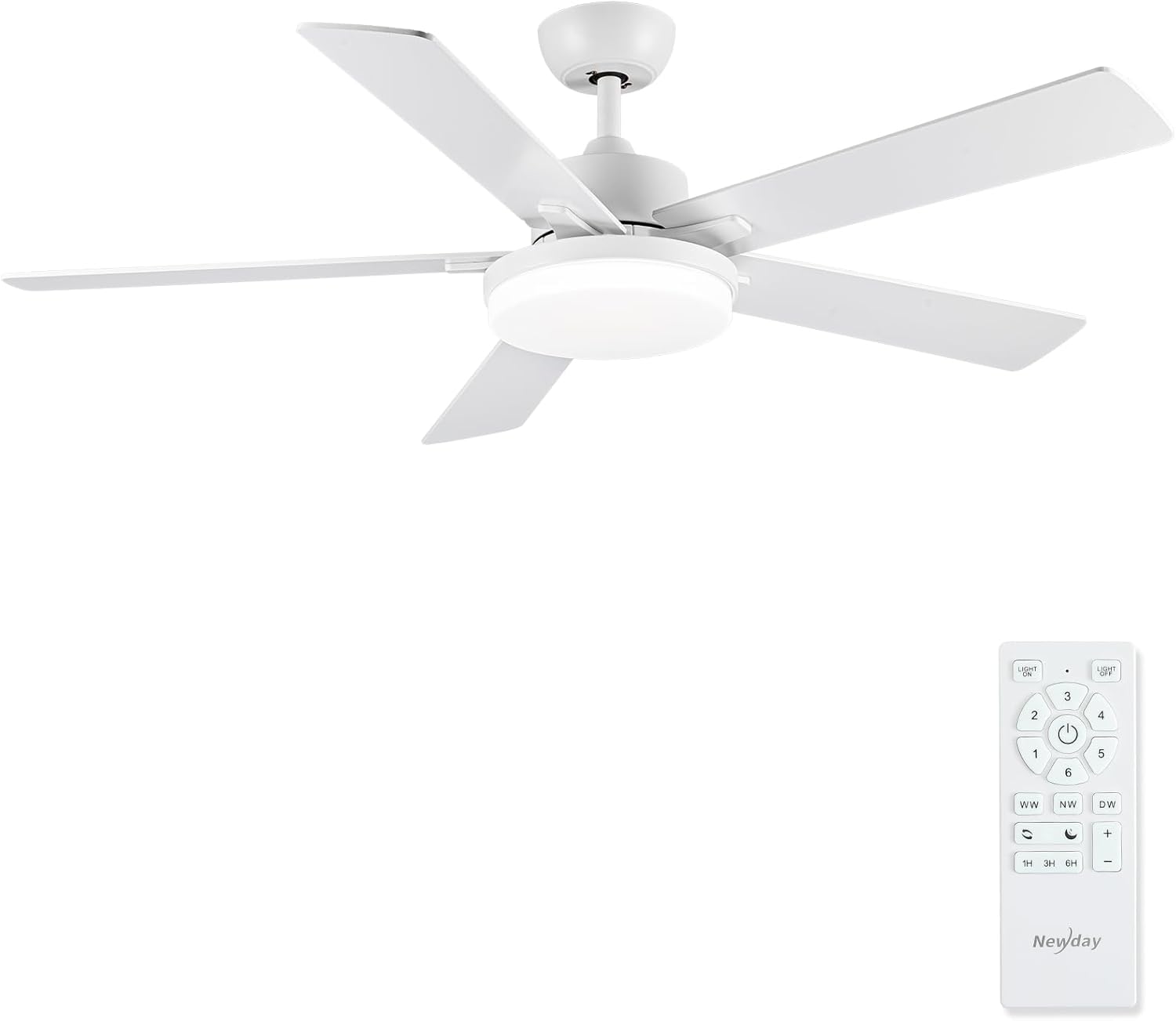 Newday 153CM Große Deckenventilator mit Beleuchtung und Fernbedienung Schwarz, Dimmbar LED, DC Motor Leise Reversibel, 6 Windgeschwindigkeit, 3 Timer für Schlafzimmer Wohnzimmer Terrasse