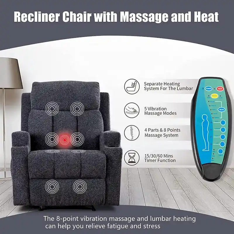 Massage Recliner and Manual Singles Sofa with Remote control