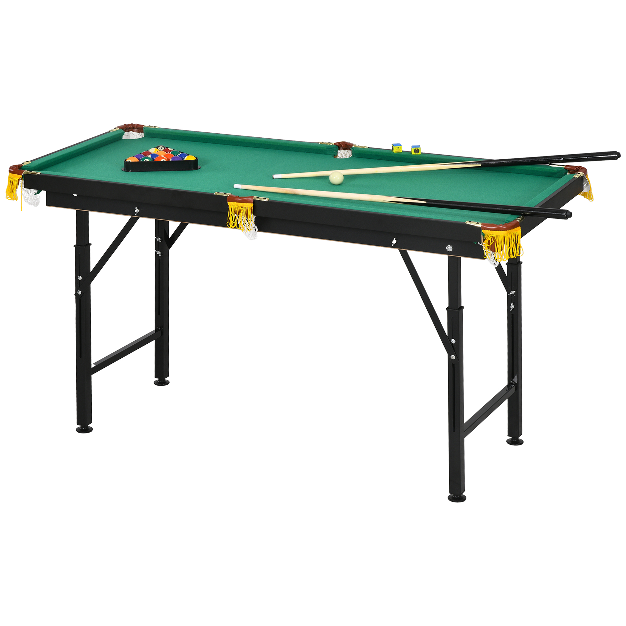 SPORTNOW Biljarttafel, inklapbaar, verstelbare hoogte, incl. driehoek/2 keus/16 ballen, Groen