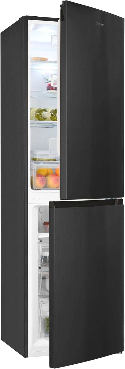 Exquisit Kühl-Gefrierkombination No-Frost 247 L, Freistehend, Inox-Look, 4-Sterne-Gefrierfach, Schnellgefrieren, LED, 39 dB(A), Energieklasse D