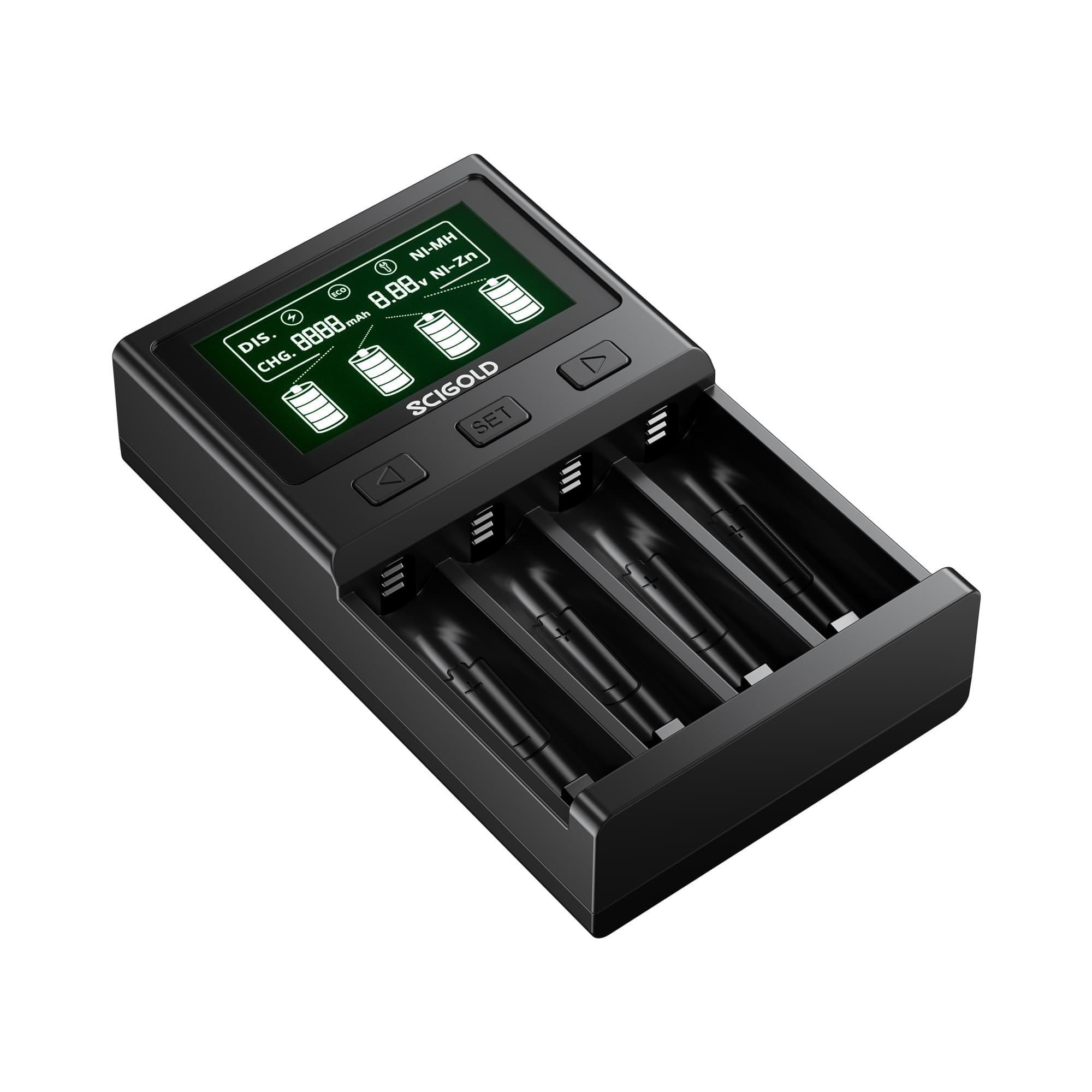 Scigold 4 Bay Ni-Zn/Ni-MH Battery Fast Smart Charger with LCD Display