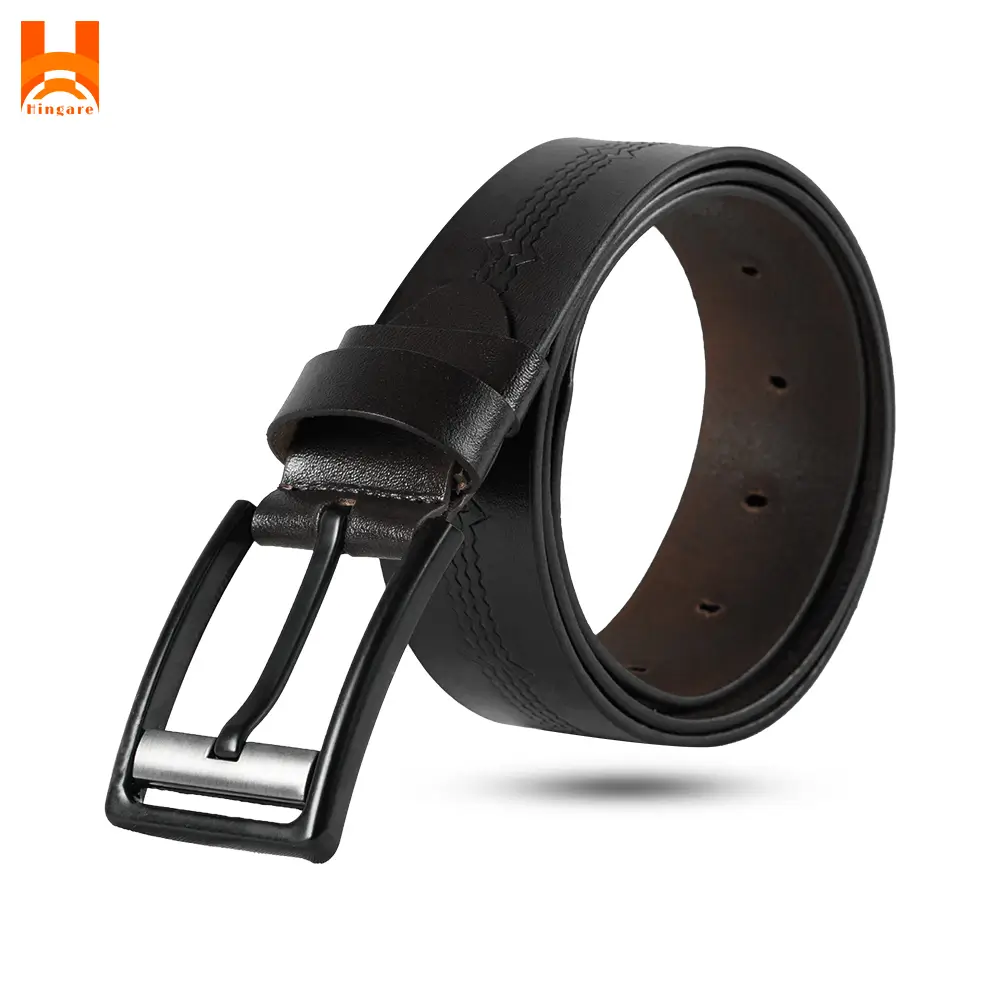 Only Middle Line Embossed Genuine Leather Belts for Men's 2