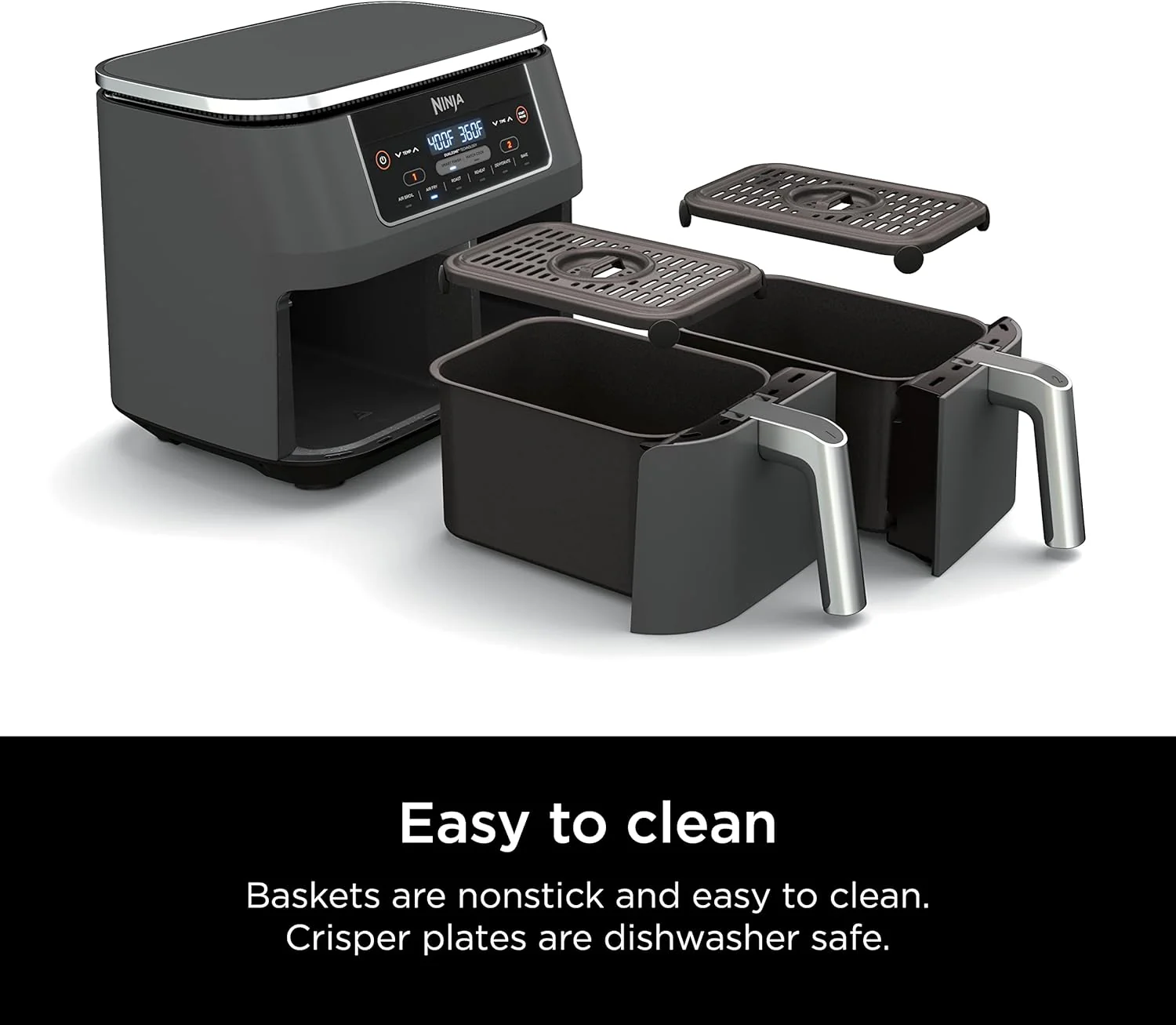 Ninja Foodi 10QT 6-in-1 DualZone Smart XL Air Fryer, 2 Independent 5QT Baskets, Smart Cook Thermometer, Match Cook, Smart Finish, Air Fry, Roast, Bake, Dehydrate, Reheat, Grey, DZ550