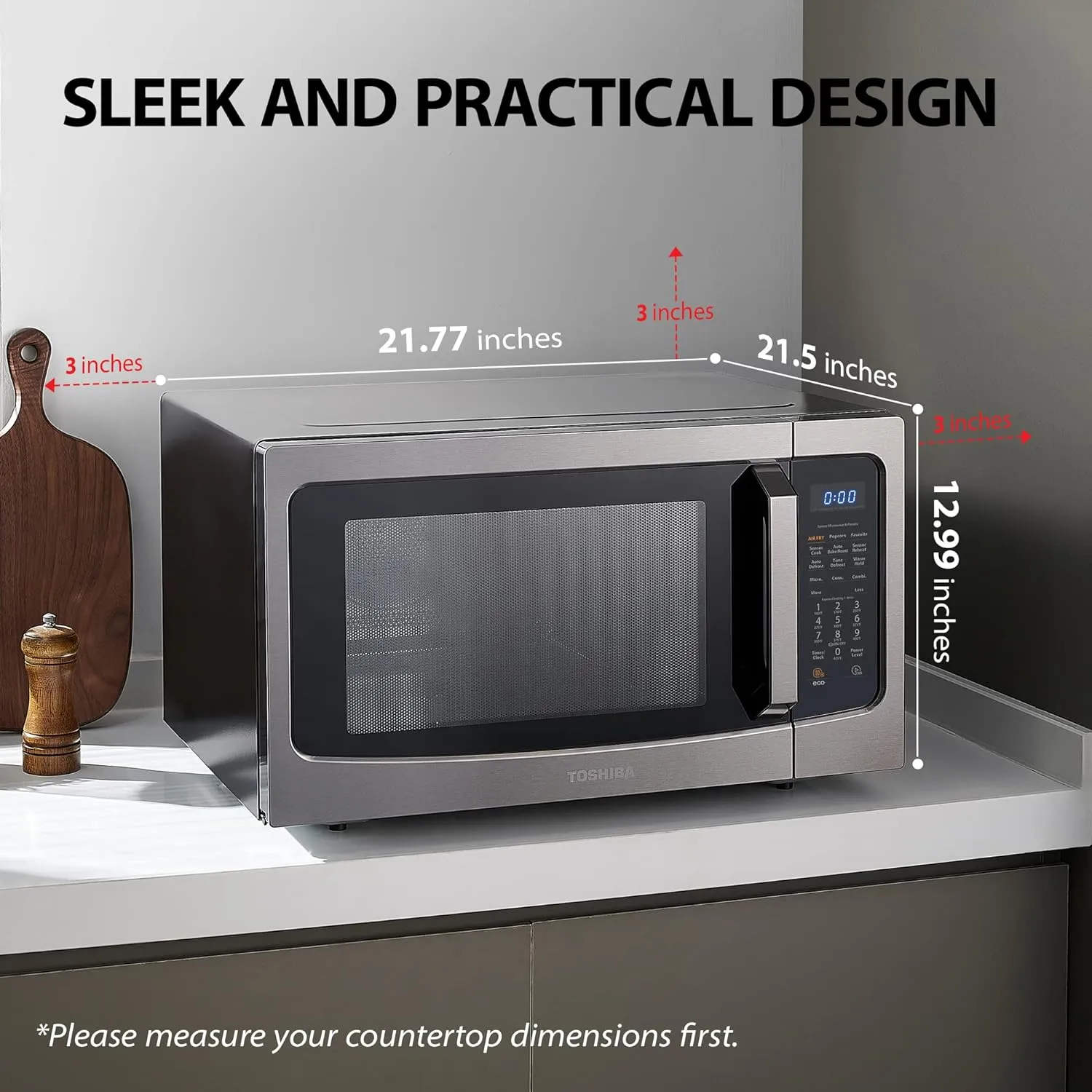 TOSHIBA 4-in-1 ML-EC42P(SS) Countertop Microwave Oven, Smart Sensor, Convection, Air Fryer Combo, Mute Function, Position Memory 13.6