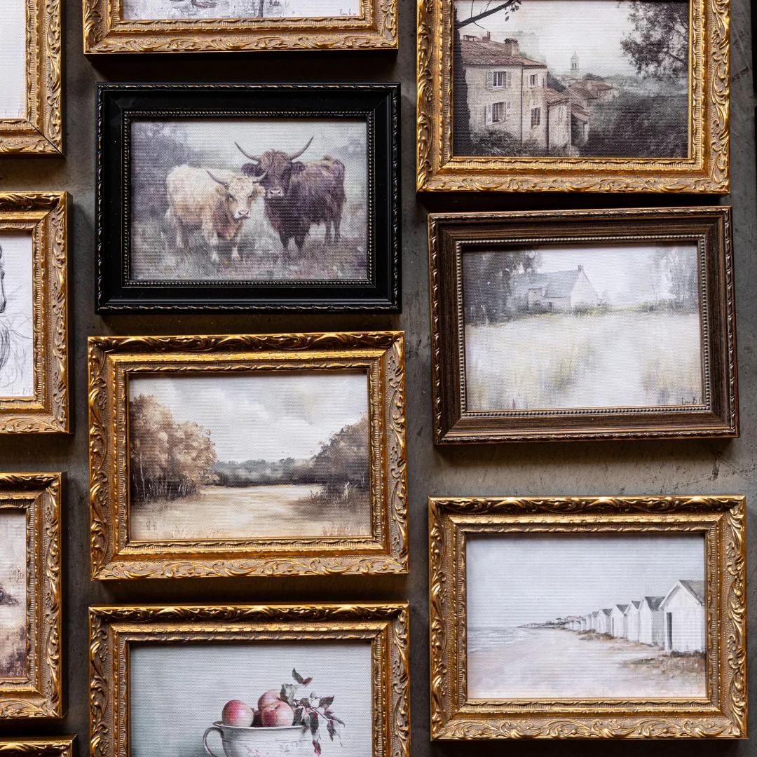 Highland Cow Herd | French Brass Inspired Gold Mould Framed Art