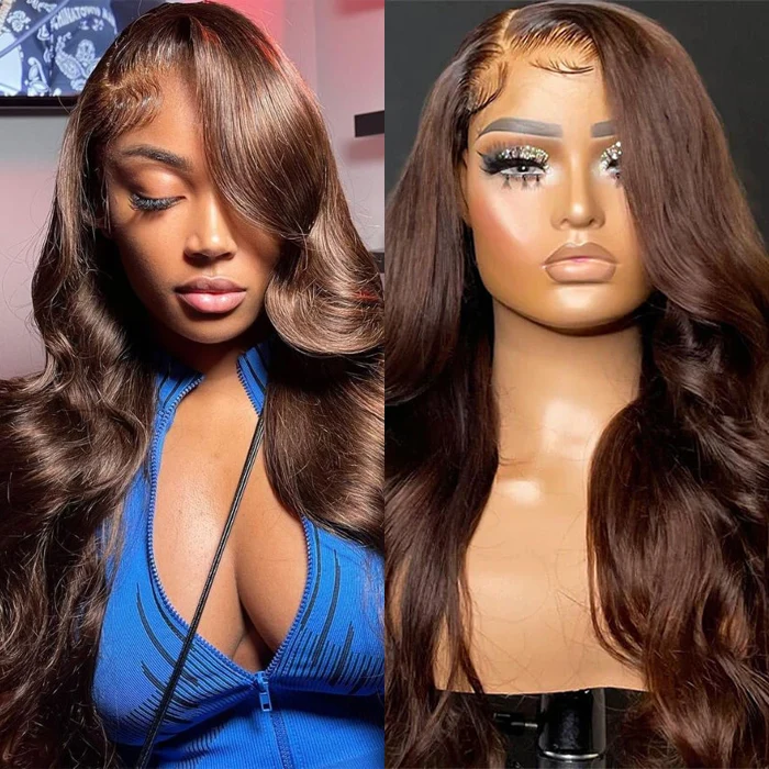 8x5 Pre Cut HD Lace Wear & Go #4 Chocolate Brown Colored Body Wave 4x4 Realistic Transparent Glueless Human Hair  Wig
