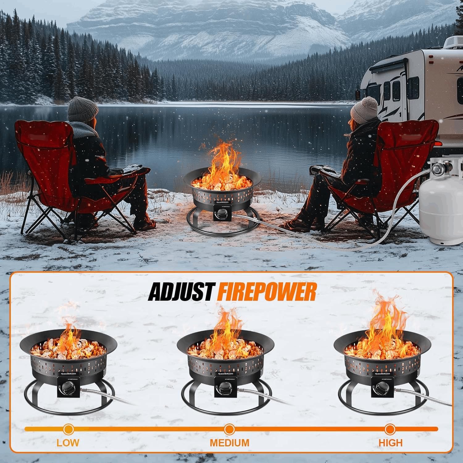 GasBRUH 19″ Outdoor Portable Propane Fire Pit with Grill Grate, Cover&Carry Kit,Fireplace,60,000 BTU Camping Propane Firepit,Portable Gas Fire Pit for Outside Patio,Camping,RV,Smokeless Gas Firebowl