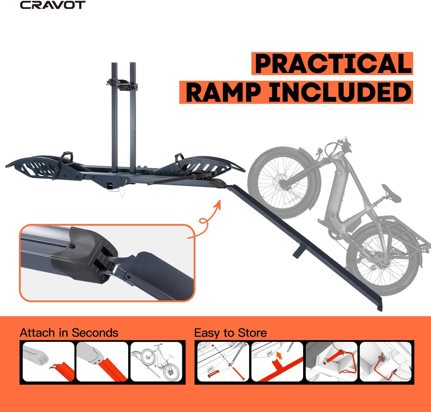 Cyberrack E2 Hitch Ebike Rack with Ramp, 200 Lbs Capacity