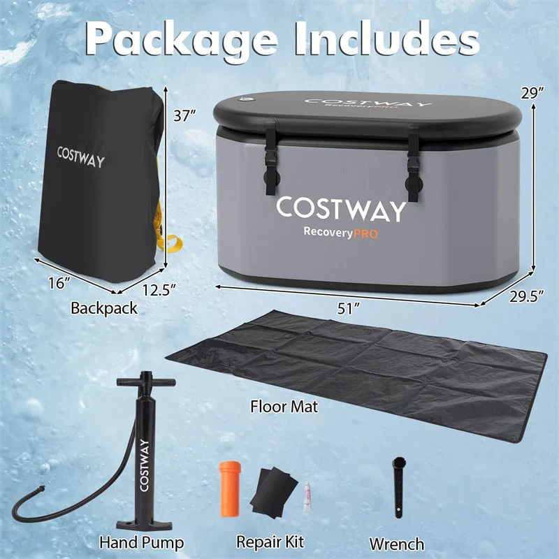 XL 129 Gal Oval Ice Bath Tub with Cover, Portable Inflatable Cold Plunge Tub with Backpack & Pump, Water Chiller Compatible for Cold Therapy