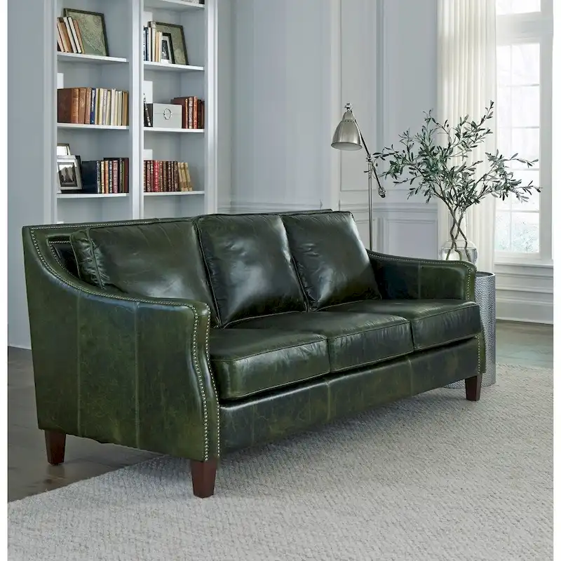 Essex Distressed Green Top Grain Leather Sofa and Two Chairs Set