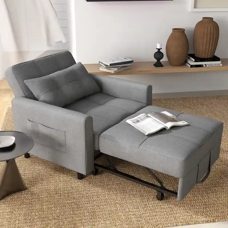 3-in-1 Pull-Out Sofa Bed Sleeper Chair , Convertible Adjustable Foldable Upholstered Lounge Couch