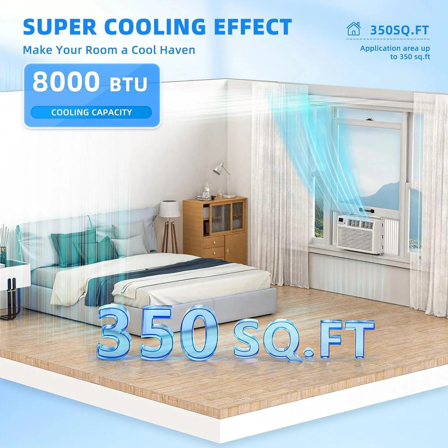 Antarctic Star 12,000 BTU U-shaped window air conditioner, cools rooms up to 550 square feet with 6 modes, 24-hour timer, ultra-quiet window air conditioner