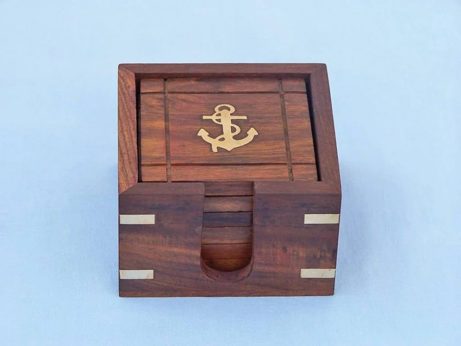 Wooden Anchor Coaster Set