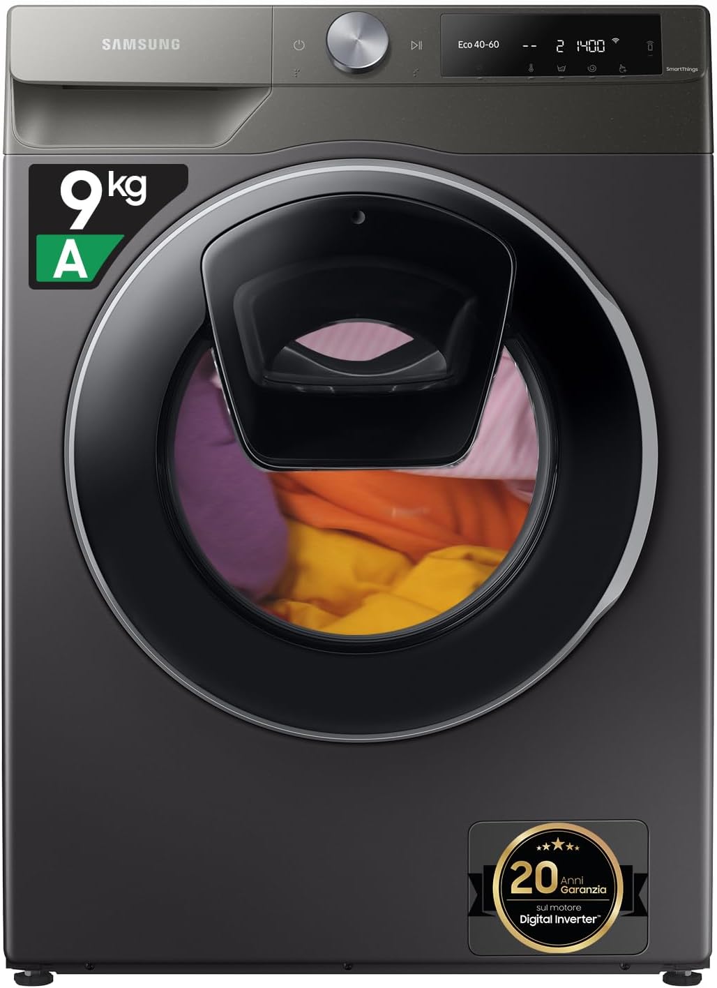 Lavatrice AI control Addwash WW90T684DLN/S3, Libera installazione, 9 Kg, 1400 RPM, WiFi, Ecodosatore, Vapore, Carica Frontale, 60l x 85h x 55p cm, Nero