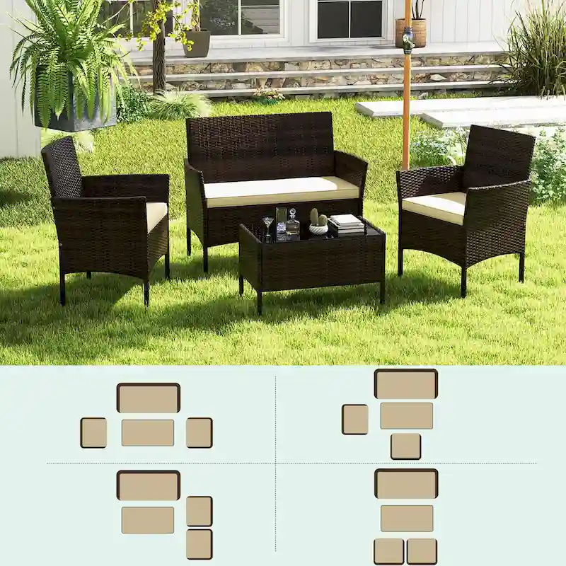 Costway 4 PCS Patio Furniture Set with Washable Cushions and Tempered - See Details