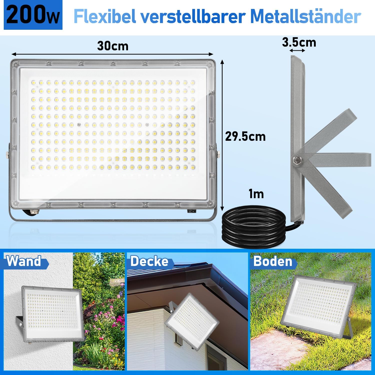 LED Strahler Außen 4x200W, 10x Fluter Aussenstrahler Superhell 19800LM, 6000K Kaltweiß Scheiwerfer Aussen, IP66 Wasserdicht Flutlicht Außenstrahler für Werkstatt, Sportplatz (Kein Stecker)