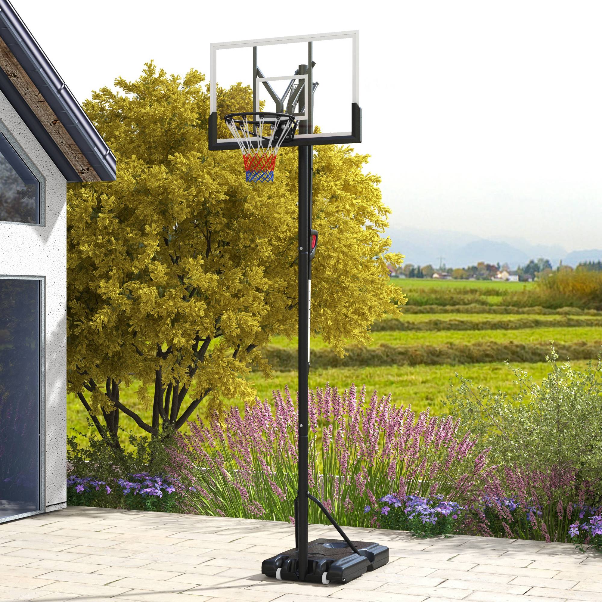 SPORTNOW Mobiele Basketbalstandaard, In Hoogte Verstelbaar, Onbreekbare Achterwand, 2,35-3,05 m Korfhoogte, Zwart
