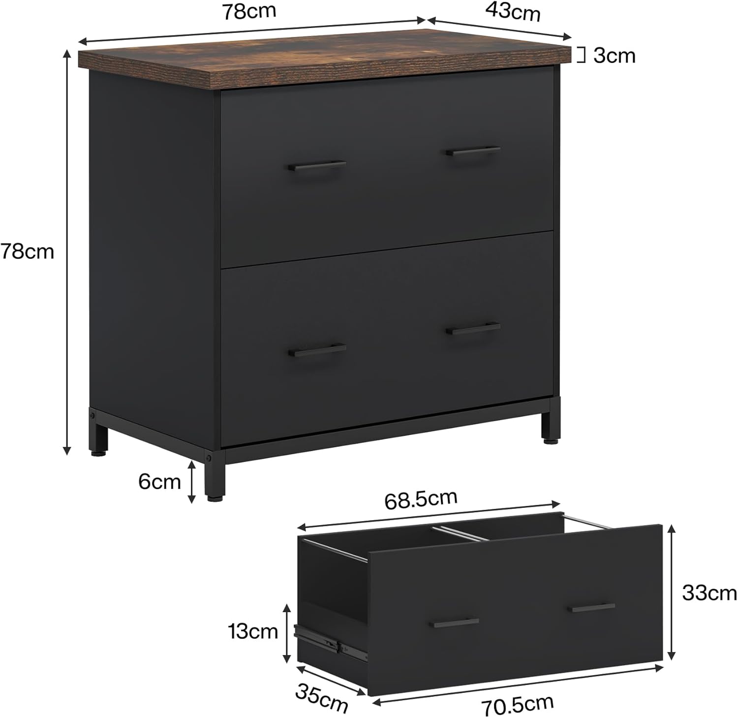 Tribesigns 2-Drawer File Cabinet, Wood Lateral Filing Cabinet for Home Office, A4, Letter Size, Brown and Black