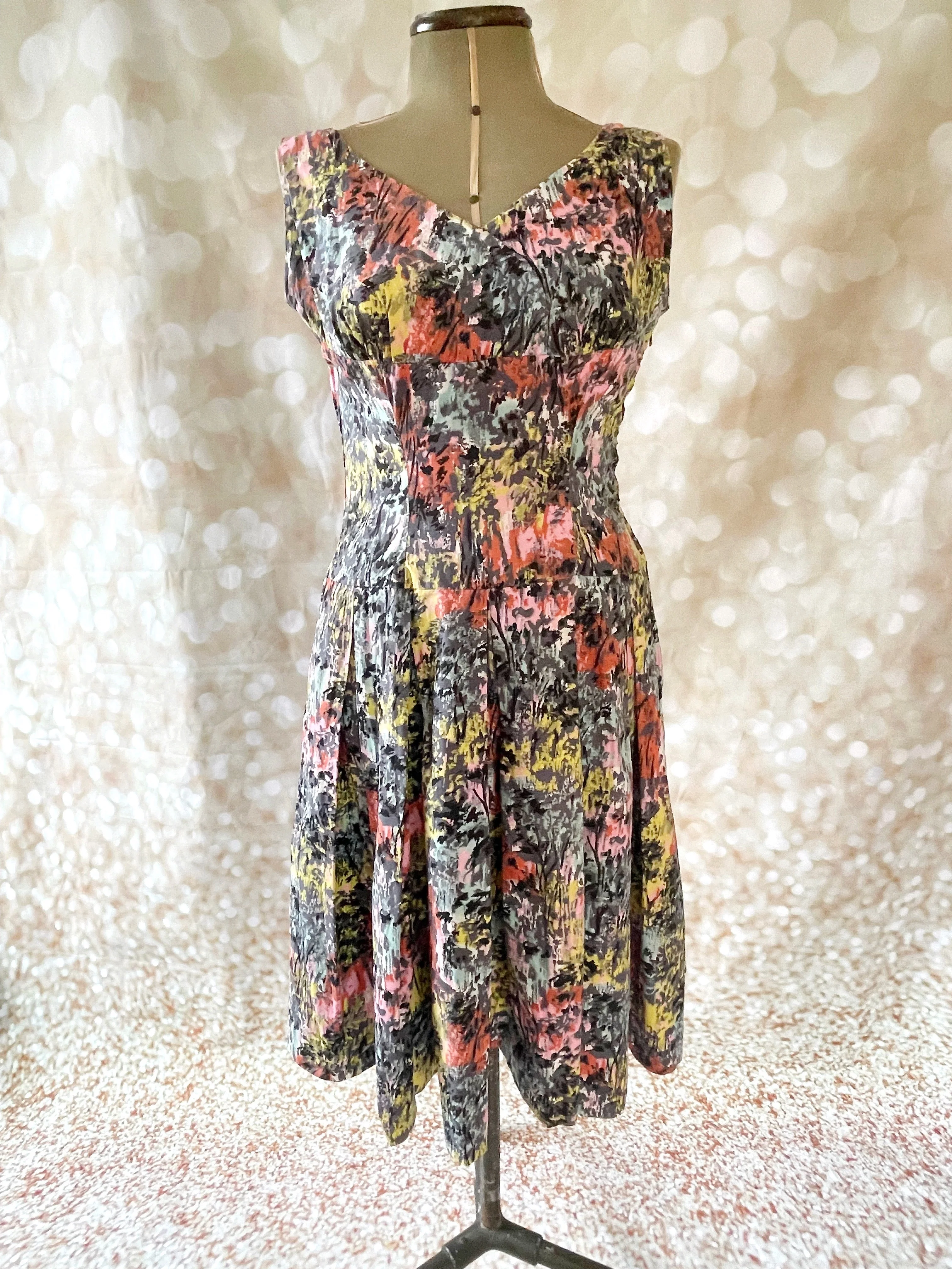 1950s Cornel Cotton Abstract Drop Waist Dress