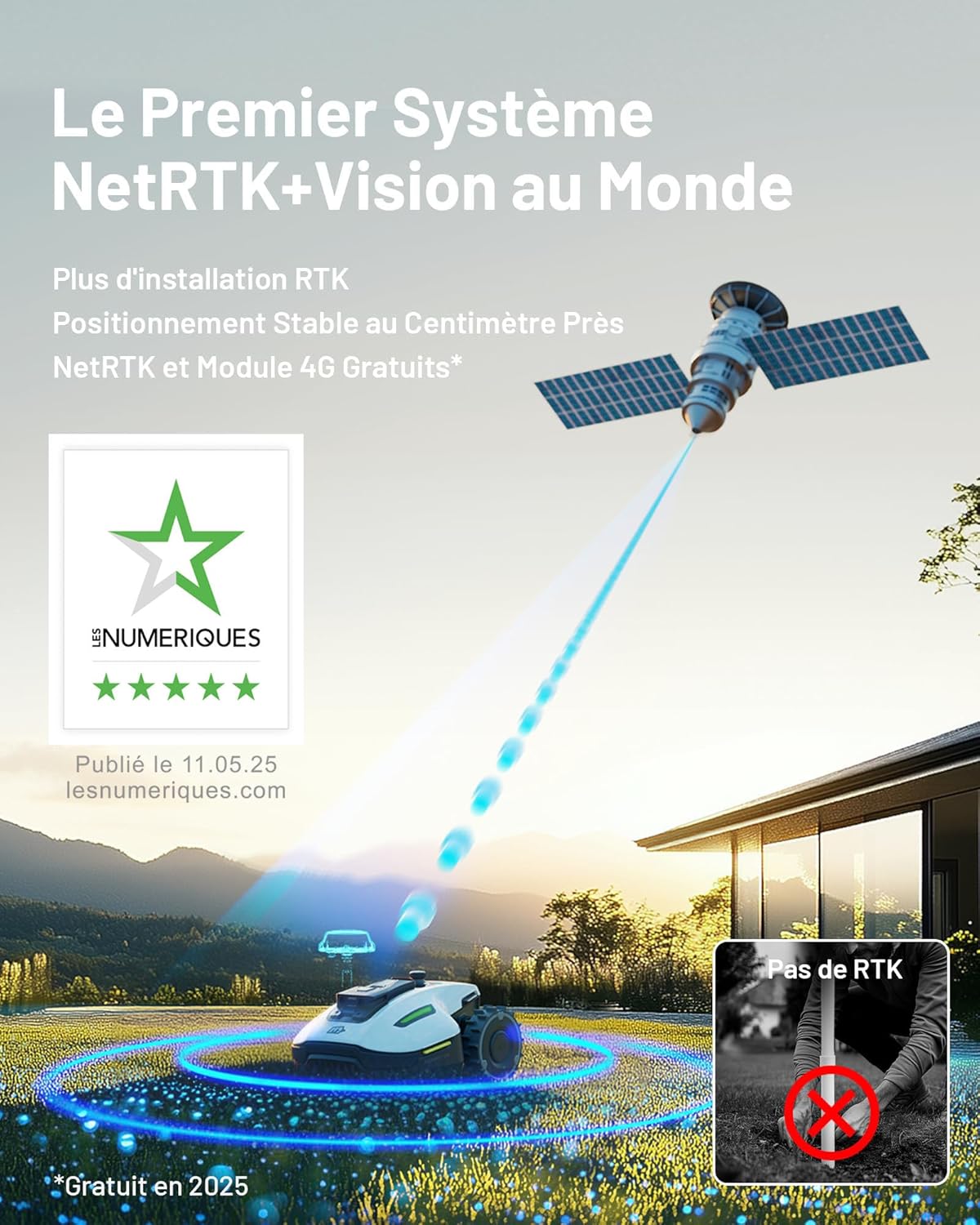 MAMMOTION YUKA Mini 500 Robot Tondeuse sans Fil Périphérique, NetRTK+Vision, Aucune Antenne RTK Requise, Recommandé 500 m², Pente à 50%, Cartographie Automatique, avec Module 4G