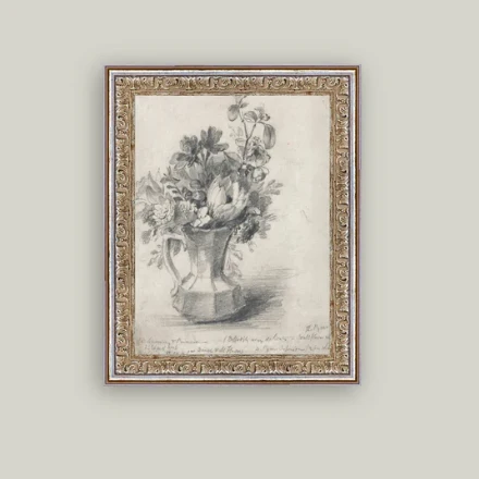 Sketch Flowers in a Pitcher Framed Antique Inspired Art