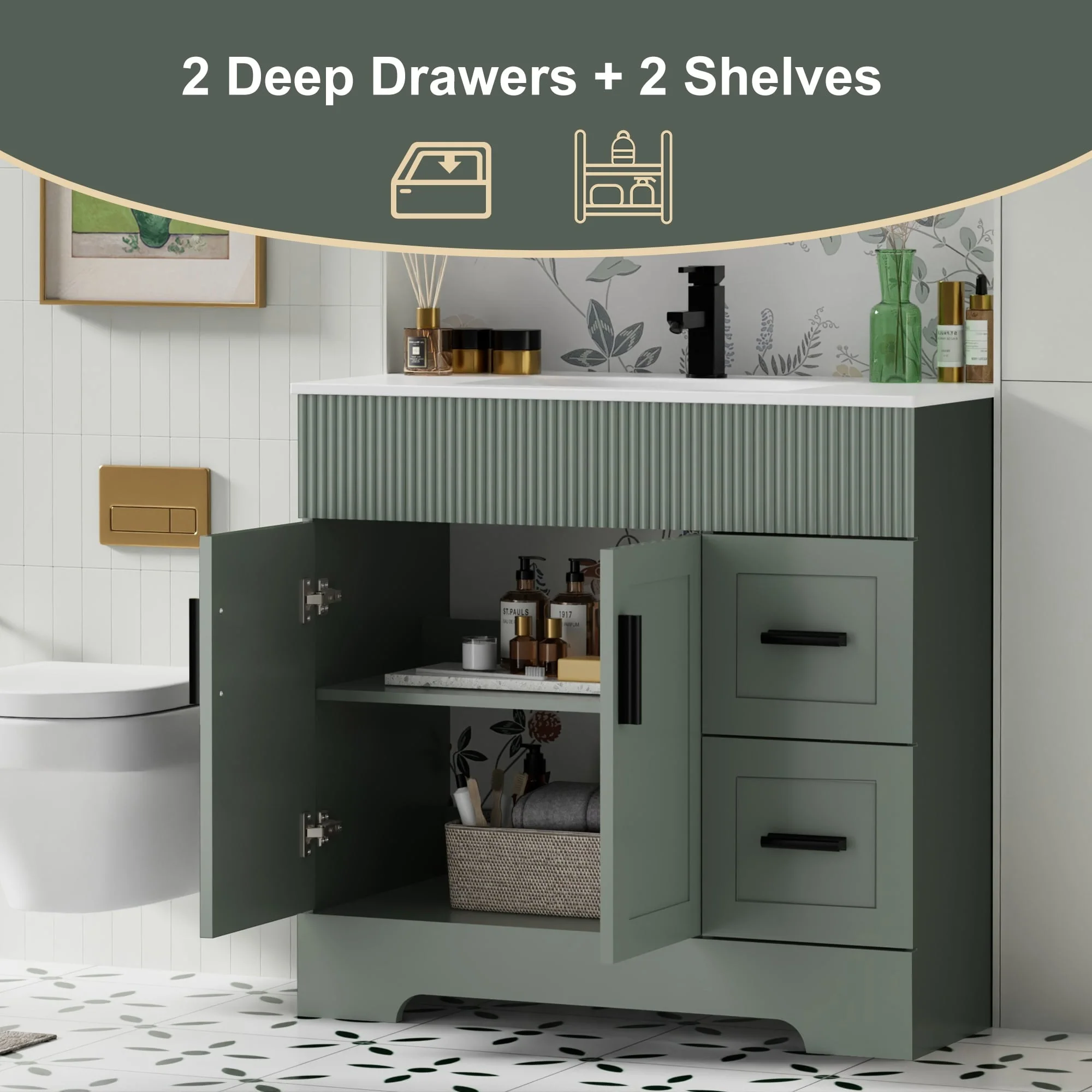 Wavy Line 30/36/48 Bathroom Vanity Set with Sink & Faucet