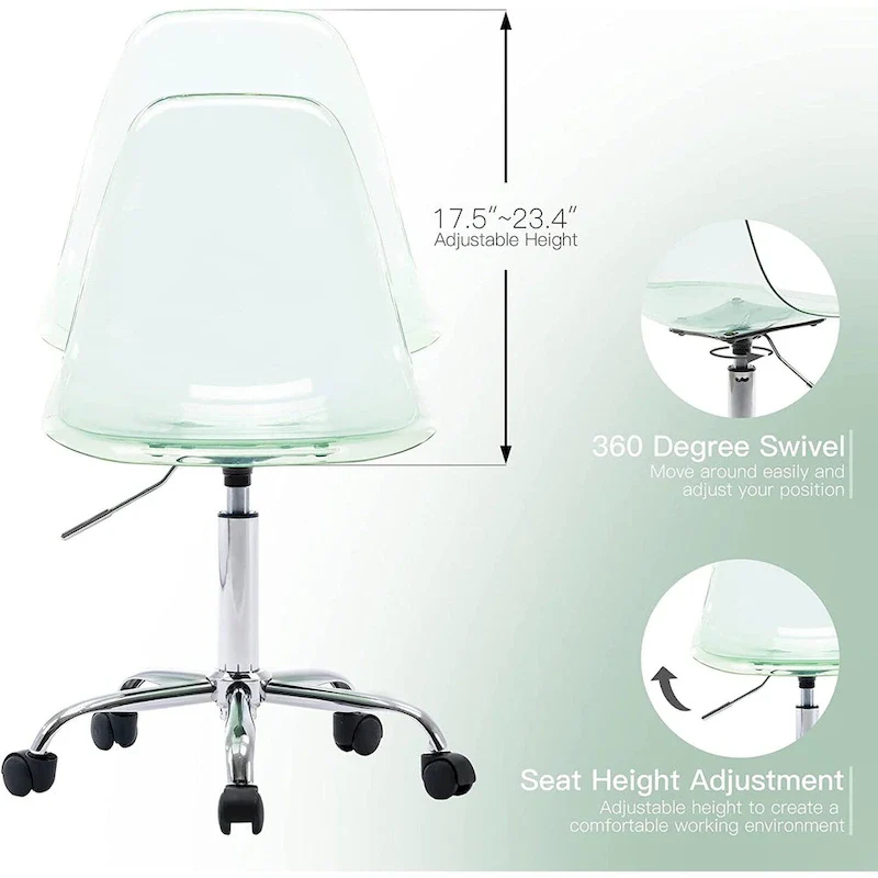 Acrylic Swivel adjustable height Armless Home office Rolling Chair