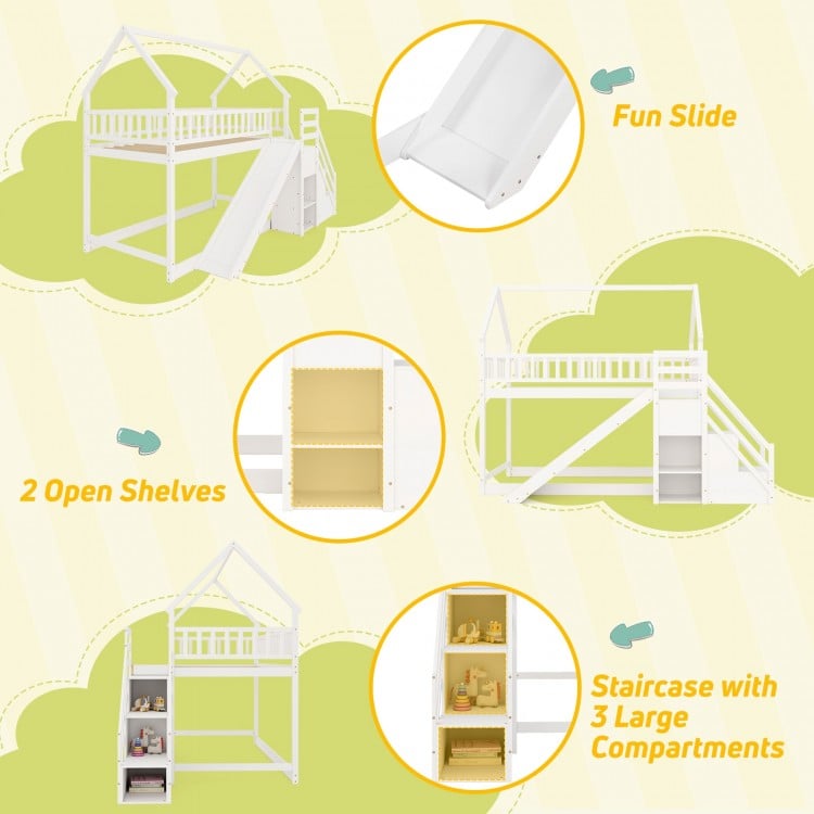 Twin Over Twin Bunk Bed with Slide and Staircase