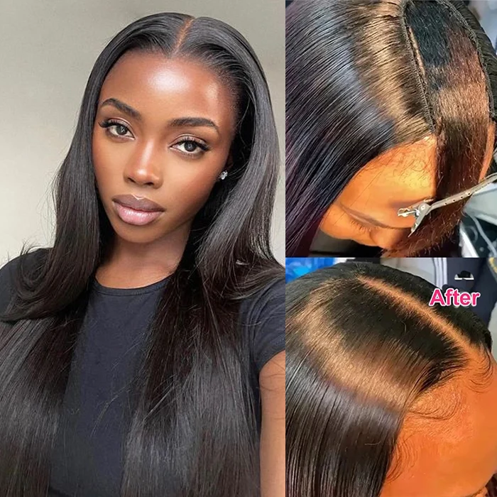 Durable V Shape Glueless Wig Human Hair Straight Beginner Friendly Natural V Part Wig