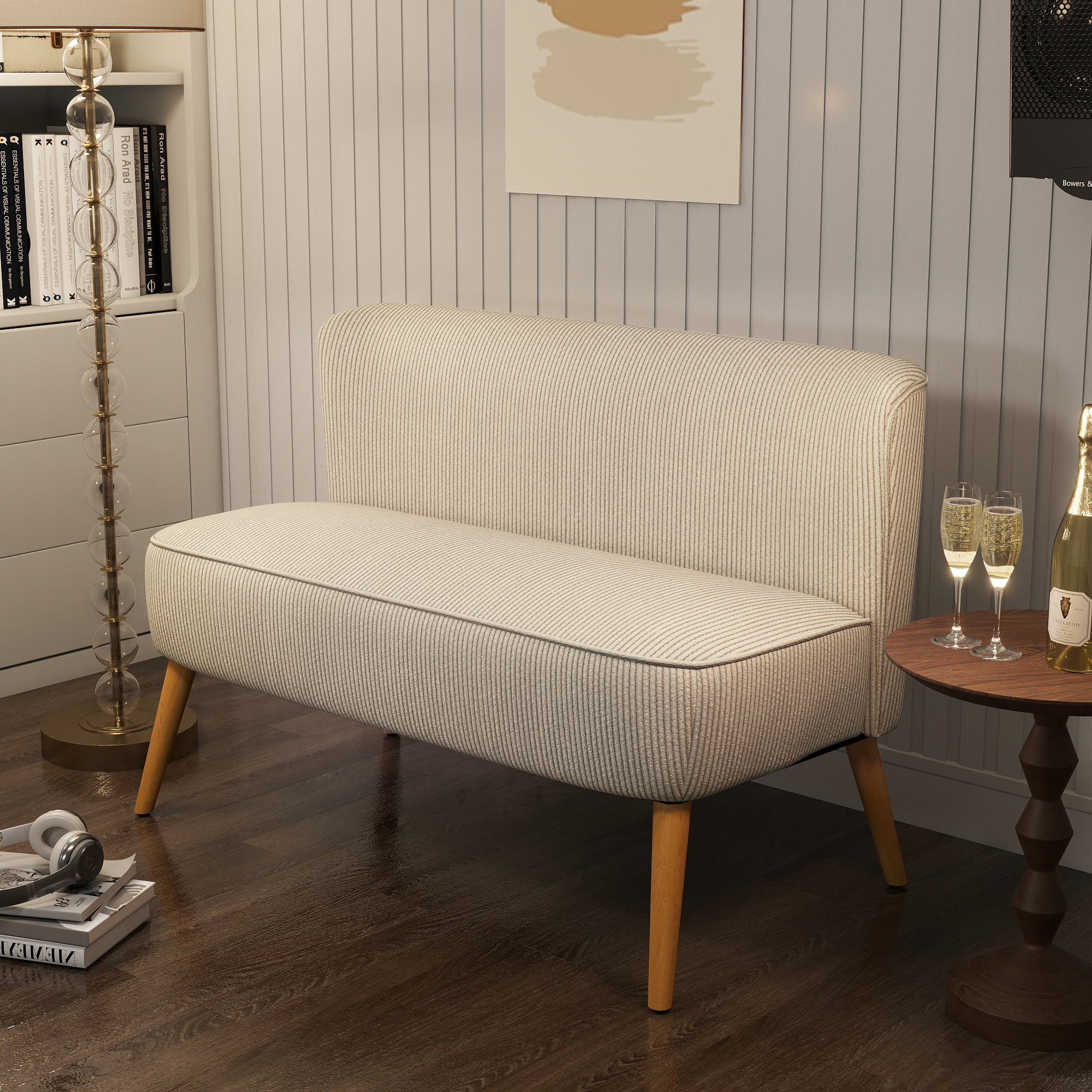 HOMCOM Tweezitsbank, Zachte Bekleding, Onderhoudsvriendelijk, Tot 150 kg Belastbaar, 117 x 56,5 x 77 cm, Crème Wit