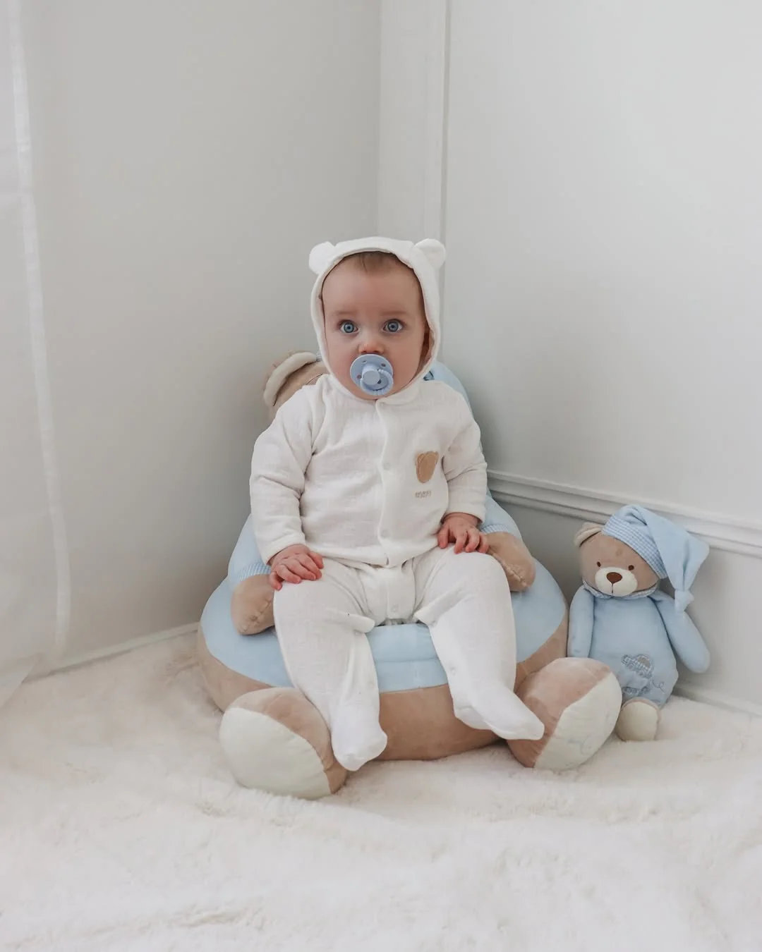 Hooded Bear Jumpsuit | White & Beige