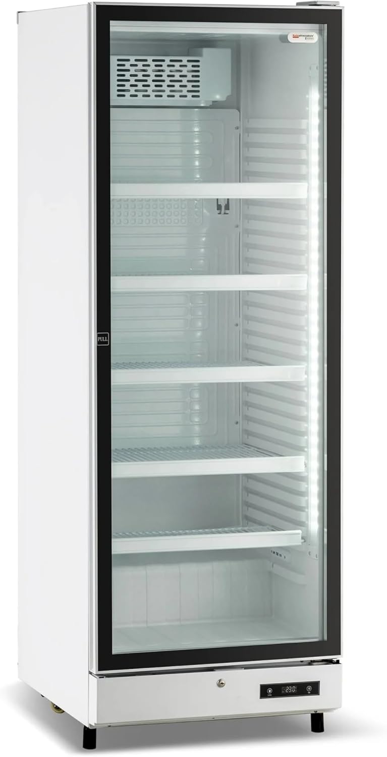 Ristoattrezzature - Frigorifero per Bevande - 1 Anta in Vetro - Vetrina Frigo Verticale per Bibite 59,5x65,5x179,5 cm - Illuminazione Led e Serratura - 0 +10 °C - Bianca - 380 Litri