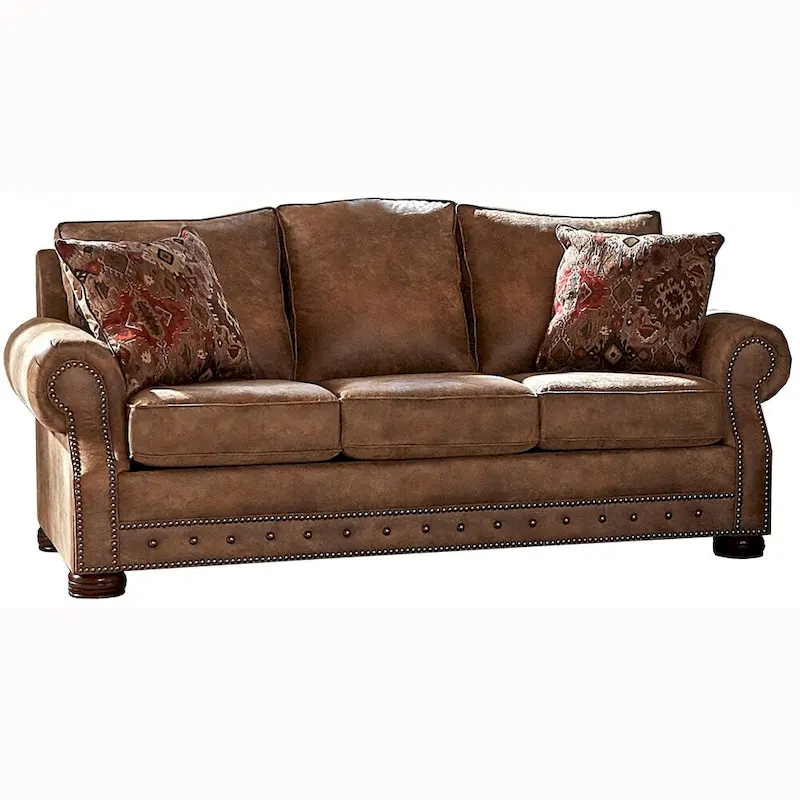 Rancho Rustic Brown Buckskin Fabric 3-pc. Sofa Bed, Loveseat, and Chair Set
