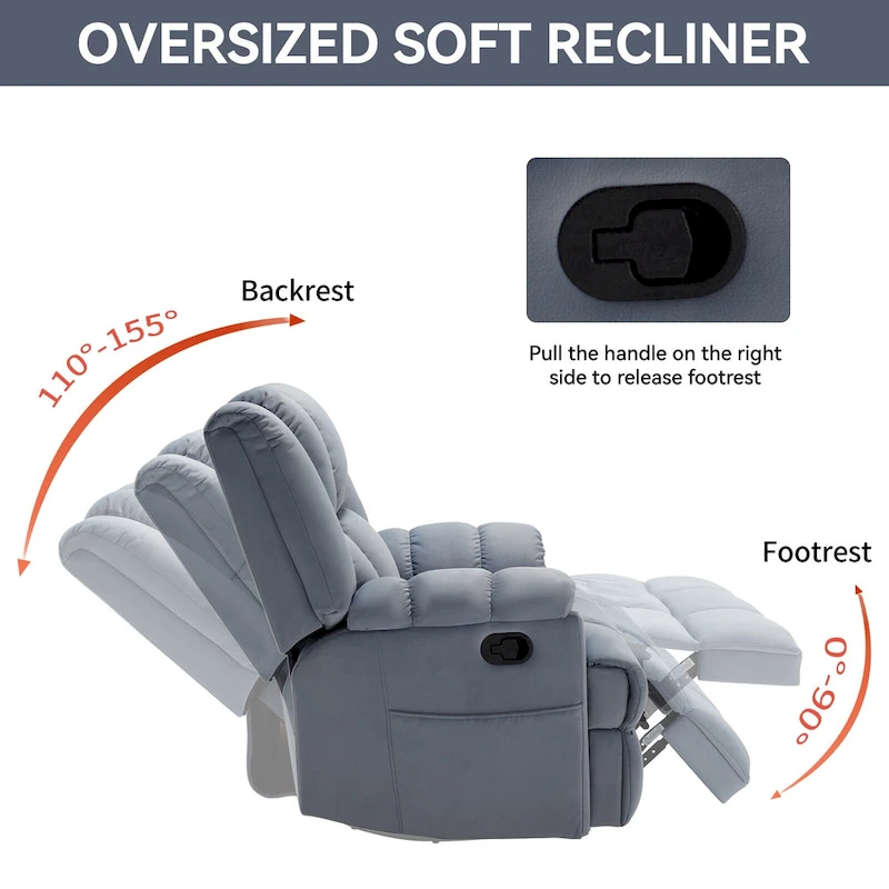 Lazy Boy Swivel Rocker Fabric Recliner Chair, Overstuffed Large Manual Recliner Glider with Pillow Top Arms and Cushion Back