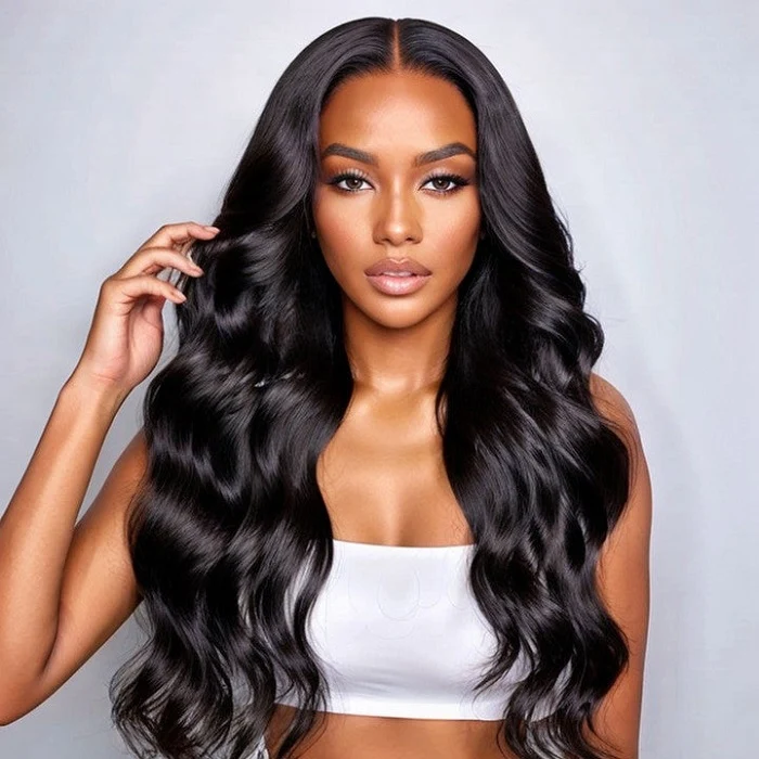Clearance Body Wave Natural Black Human Hair 13X4 Lace Front Wigs With Pre-plucked Pre-bleached Natural Hairline