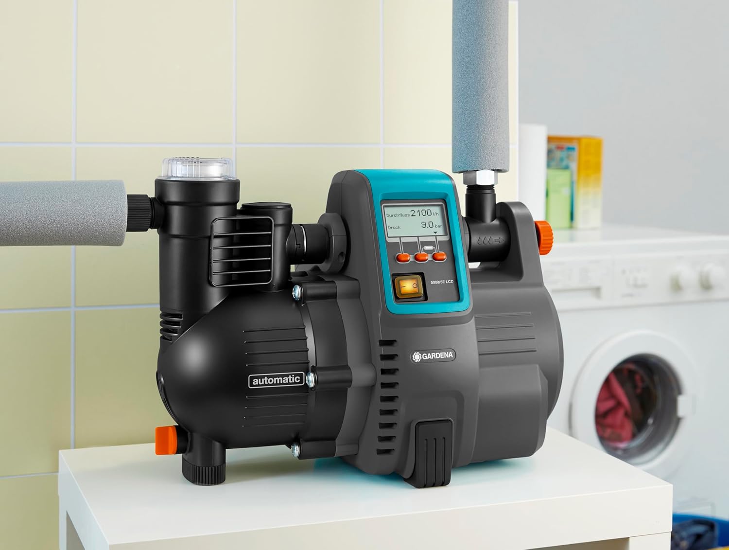 Gardena Comfort Hauswasserautomat 5000/5E LCD: Hauswasserpumpe mit LC-Display, energiesparend, Fördermenge 5000 l/h, 1300W Motor mit Thermoschutzschalter, Trockenlaufsicherung (1759-20)