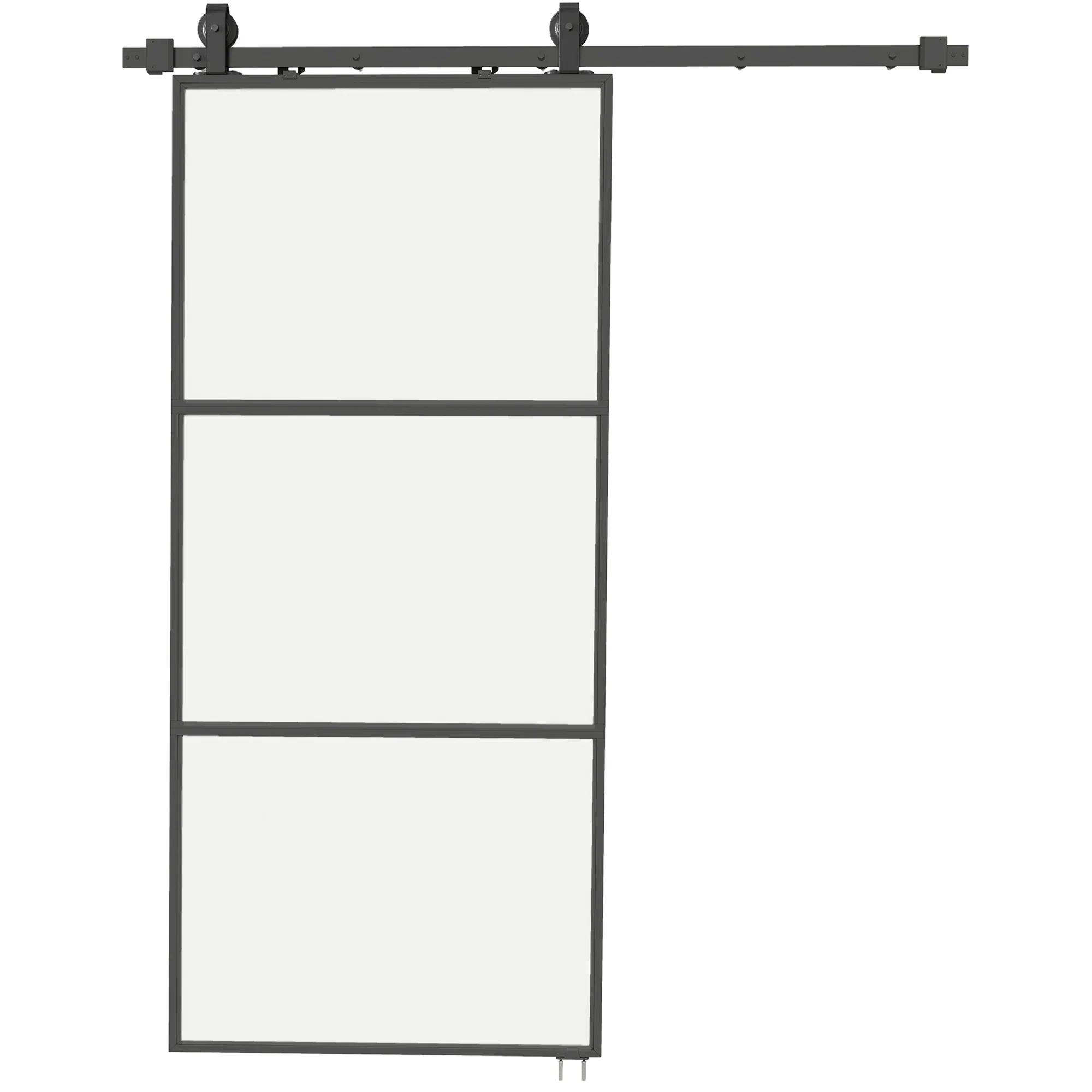 HOMCOM Schuifdeur met melkglas, railsysteem, montageset, soft-close mechanisme, eenvoudige montage, staal, zwart