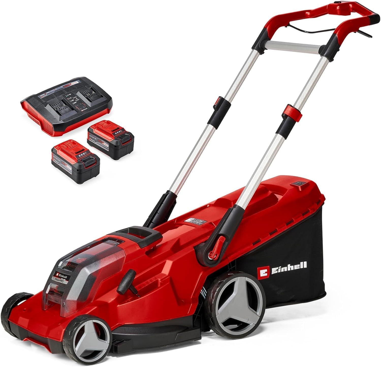 Einhell Professional Tondeuse à gazon sans fil RASARRO 36/42 Kit Power X-Change (36V, largeur de coupe: 42 cm, Bac 50L, moteur sans charbon) Livré avec 2 Batteries 5,2 Ah + Chargeur double