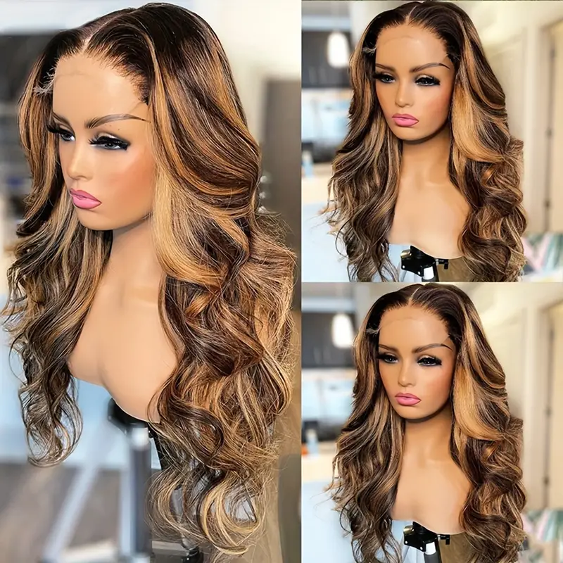 Clearance Honey Blonde Highlight Straight/Body Wave HD Lace Human Hair Wig