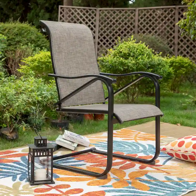 7/8-Piece Patio Dining Set including 60x38 Slatted Metal Table with 1.56 Umbrella Hole and 6 Spring Motion Chairs