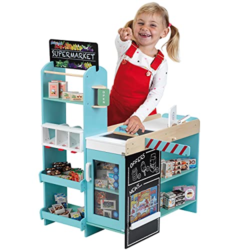 Theo Klein 9391 Supermercato, in Legno (MDF) I Moderno Negozio con registratore di Cassa, barriera, Lavagna e Accessori I Giocattoli per Bambini dai 3 Anni in su : Giochi e giocattoli