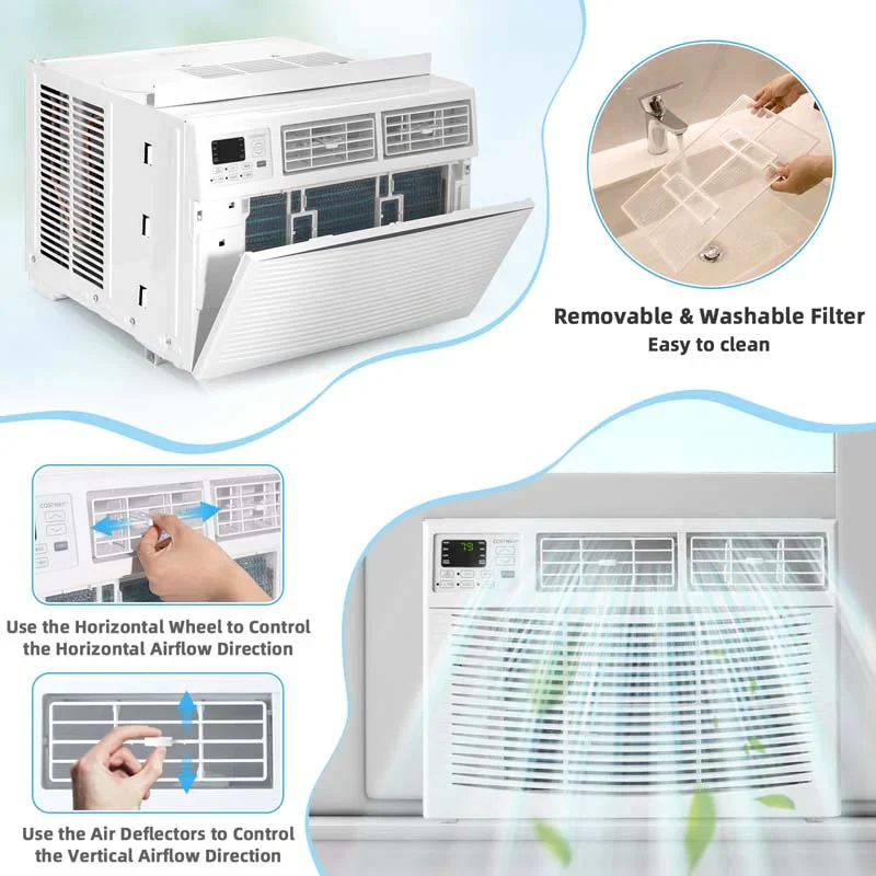 Quiet window air conditioner with 10,000 BTU, remote control, Eco mode, Energy Star certified, 3-in-1 unit with dehumidifier