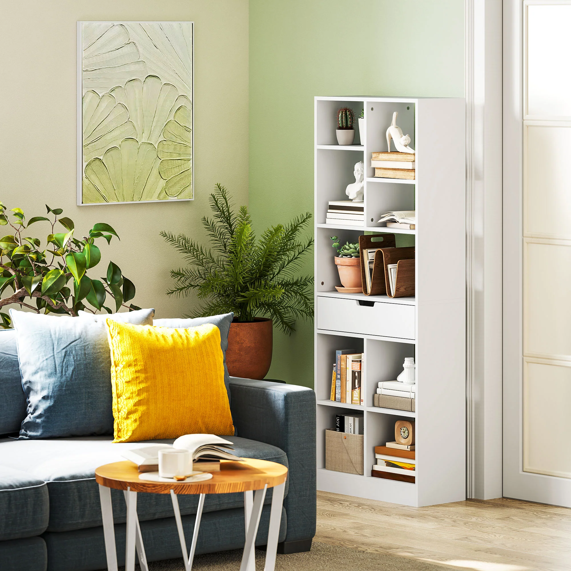 HOMCOM Bücherregal mit Schublade viel Stauraum Weiß