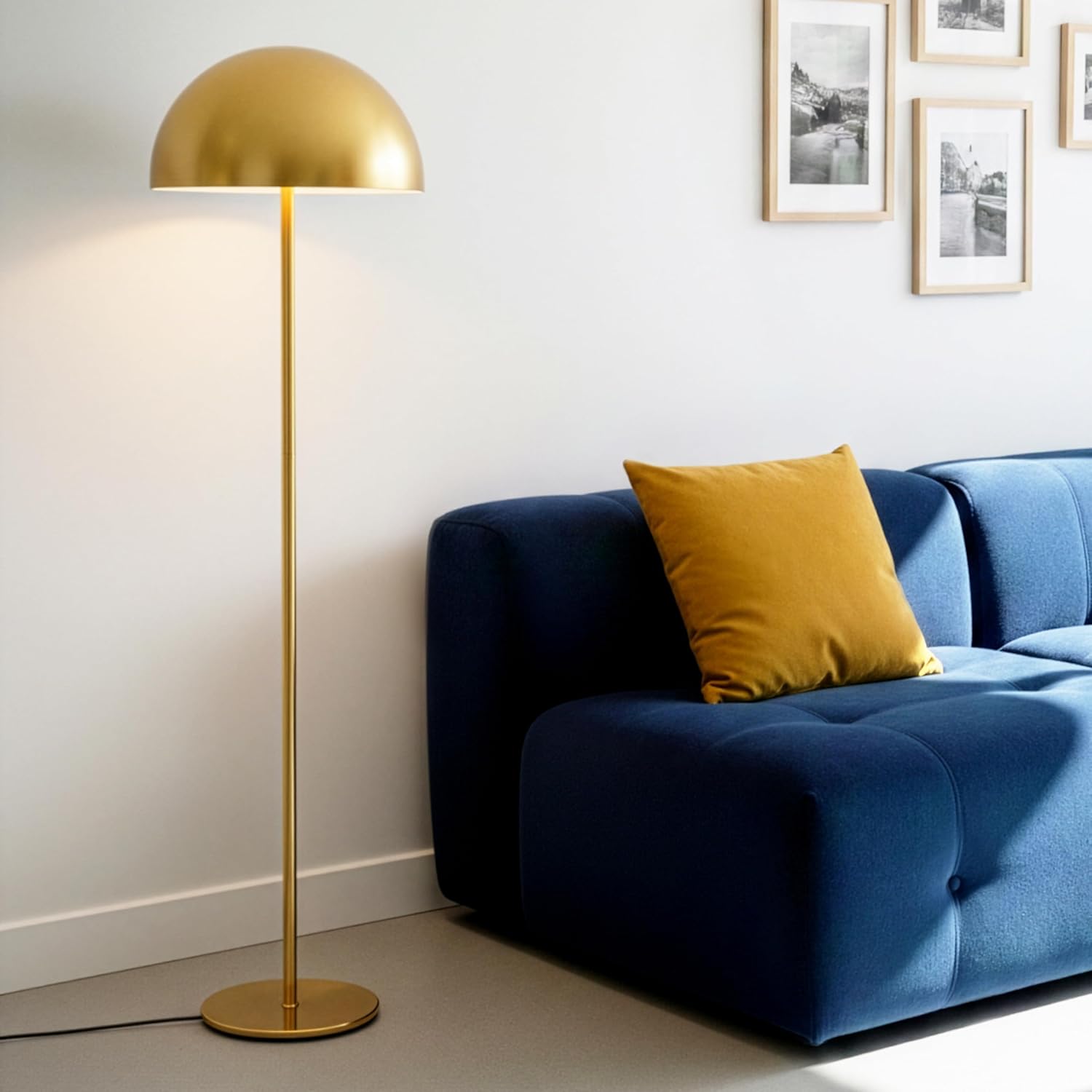 Brightech ONO Mushroom Floor Lamp - Modern LED Standing Lamp for Living Room, Bedroom - Color Changing LED Bulb, Metal Dome Lamp Shade - Contemporary Metallic Sculptural Design - Brass